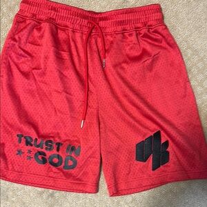 Red Athletic Shorts with Elastic Waistband and Drawstring